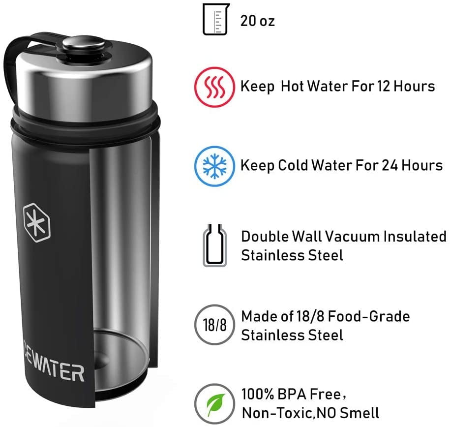 ICEWATER 3-in-1 Smart Stainless Steel Water Bottle Glows to Remind You to Stay Hydrated Dancing Lights,20 oz,Stay Hydrated and Enjoy Music,Great Gift +Bluetooth Speaker