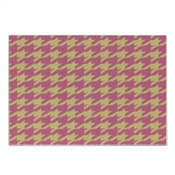 Houndstooth Cutting Board, Hand Drawn Ikat Pattern Traditional Old Fashioned Design in Pastel Colors, Decorative Tempered Glass Cutting and Serving Board, Small Size, Peach and Pink, by Ambesonne