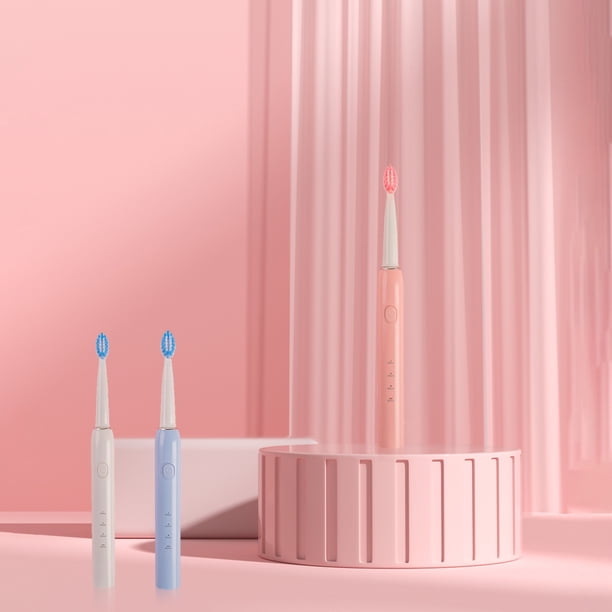 Cepillo de dientes eléctrico portátil con 4 cabezales de recambio • 3 modos • Carga USB • IPX7 impermeable • Rosa, blanco, azul