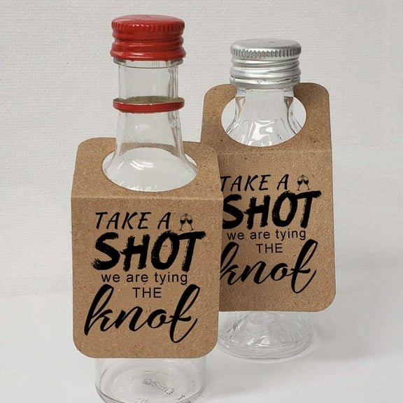 50pcs Take a Shot We are Tying (Or Tied) The Knot Tags with Hanging Hole Rectangle Kraft Paper Card Decorative Knot Tags (White)
