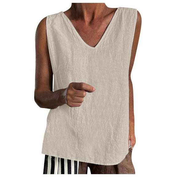 Hauaitttt Women's Linen Tank Top Casual V Neck Solid Color Sleeveless Summer Basic Camisole Knit Top Women Must Haves for Women Baggy Fitted Cropped Shirt Barbell Tops Womens Oversized Must Haves