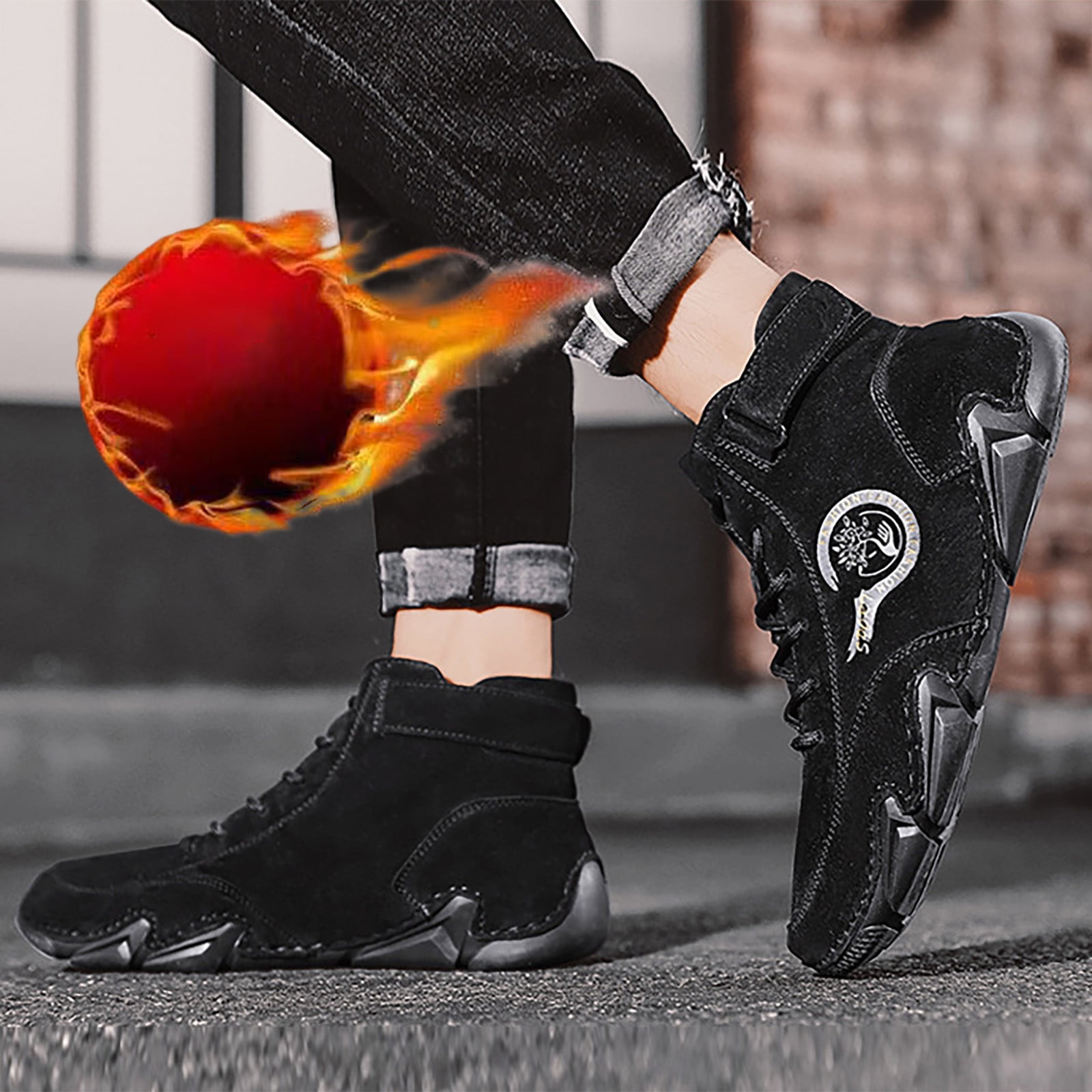 PMUYBHF Mens Running Shoes Work Sneakers Men Black New Winter Men s Padded Leather Korean High Top Hook Loop Short Boots Sport Shoes Walmart