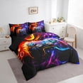 thumbnail image 3 of Homewish Cartoon Gamepad Gamer Bedding Comforter Set 7pcs, Futuristic Square Abstract Queen Bedding Sets, Teens Kids Boys Child Reversible Queen Sheet Sets, Microfiber Bedroom Decor, 3 of 7