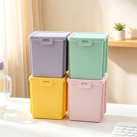 Rectangular Plastic Storage Box with Lid, Desktop Organizer Container for Pens and Crafts, Stackable Mini Desk Bin with Dustproof Cover, Soft Muted, Topliu