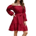 thumbnail image 2 of Kaemgyyd Casual Dress for Women Long Sleeve off Shoulder A Line Flowy Midi Dress Boho Belted Tiered Beach Dress, 2 of 3