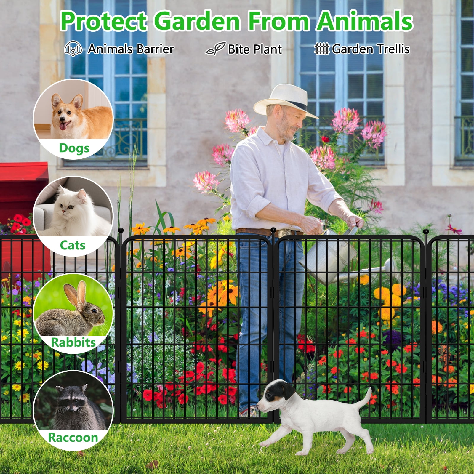 Jhsomdr Decorative Garden Fence 46ft(L)×32in(H) 20 Panels Heavy Duty Metal Wire Fence Panels No Dig Temporary Animal Barrier Fencing for Yard, Patio, Flower Bed