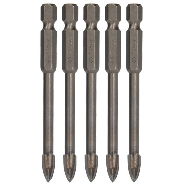 5Pcs Cross Drill Bit 1/4in Hex Shank Tile Glass Ceramic Concrete Hole Opener Hard Alloy Tool7mm