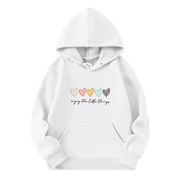 Little Girl Pullover Hoodie Sweatshirt Long Sleeved Print Hoodie Pullover with Pocket Trendy Fall Outfits Size 5-6T ,White