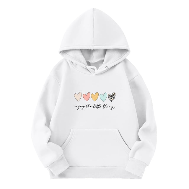 PMVFHDE Chandails en Molleton à Col Rond Fille Graphique Enfants Filles Chemise de Sport Garçon Fille Décontractée à Capuche Chandail avec Poche Adapté pour Ados Filles Garçons Blanc, 11-12 Ans