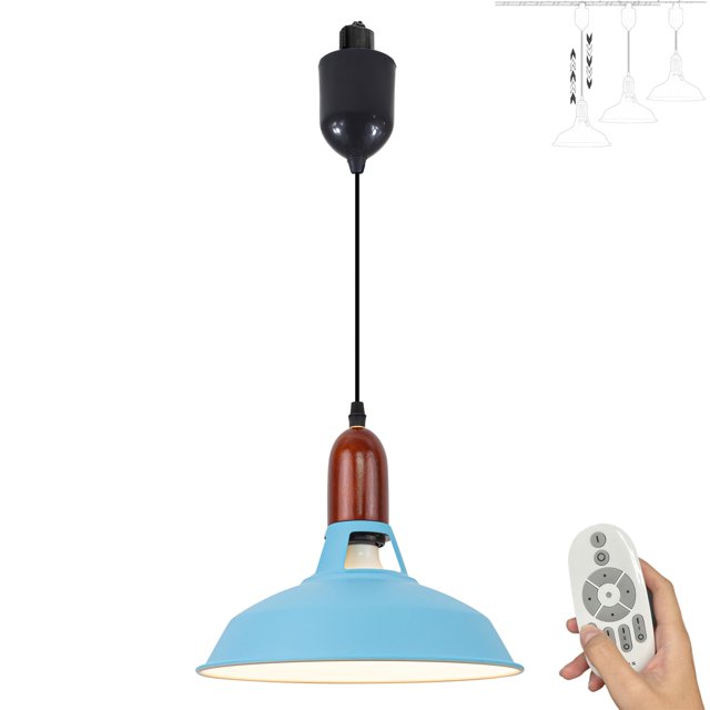 FSLiving Adjustable Height J Type Track Lighting Macaron Blue Burly Wood Lamp Industrial Stytle with Smart 7W LED Bulbs by Remote, 2200K-6500K Track Mount Decorate for Dinning Table Top 4 Ft