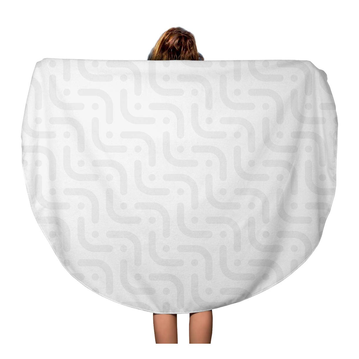 JSDART 60 inch Round Beach Towel Blanket Gray Tech Herringbone Neutral in Flat Tileable White