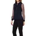 thumbnail image 4 of INSPIRE CHIC Women's Elegant Ruffle Tie Neck Mesh Long Sleeve Blouses Dark Blue XS, 4 of 6