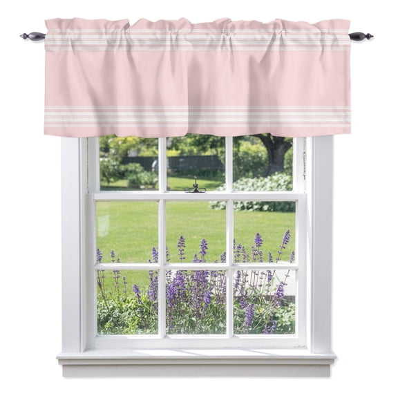 Vertical Stripes Valance Curtains, Rustic Minimalist Parallel Lines Pink Light Filtering Valance Curtains Window Rod Pocket Treatment for Kitchen Bathroom 1 Panel 54x18in