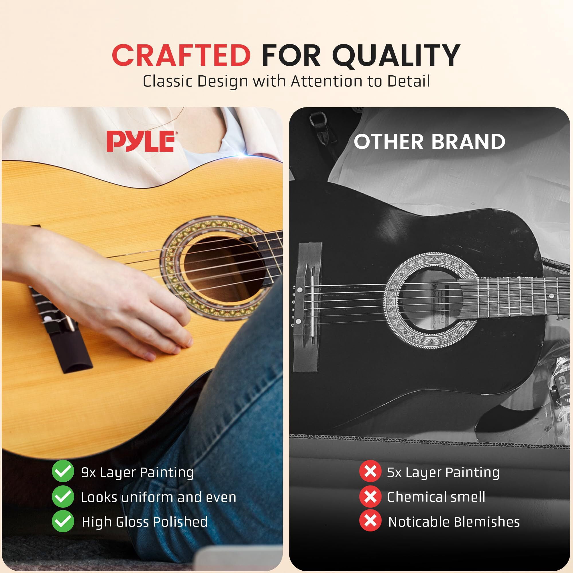 Beginner Acoustic Guitar Kit, 3/4 Junior Size All Wood Instrument, 36" Natural Wood Gloss, Right-Handed