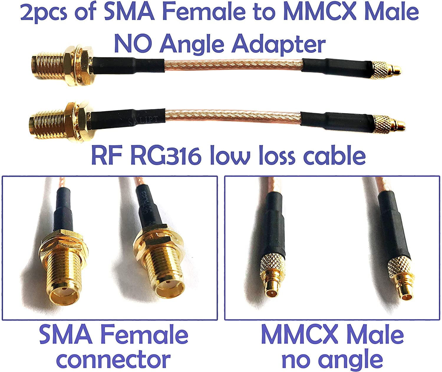 SMA to MMCX Extension Cable RG316 SMA Female to MMCX Male Right Angle RF Coax Cable 6inch 15cm MMCX to SMA Antenna Extender Coaxial Cable 2 Pack 