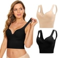 thumbnail image 4 of VISALY 2Pc Longline Wireless Seamless Sports Bra Lift Support Bras Yoga Running Bras Wireless Workout Camisole Soft Underwear Wireless Wide Strap Seamless Bras Full Coverage Vest Multicolor Xl, 4 of 9