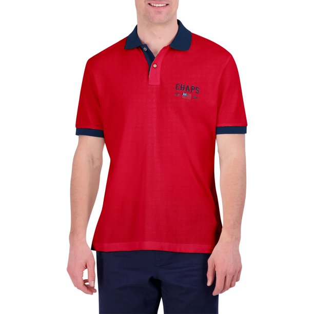 Chaps Men’s Classic Fit Short Sleeve Cotton Everyday Novelty Logo Pique