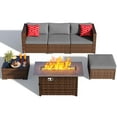 thumbnail image 2 of Noelse 6 Piece Outdoor Patio Furniture Set with 45" Propane 2 in 1 Fire Pit Table, Modular Rattan Sectional Sofa, Coffee Table, Outdoor Conversation Set for yard, Patio, Gray, 2 of 9