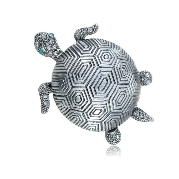 Crystal Elements Etched Shell Gunmetal Sea Turtle Tortoise Pin Brooch