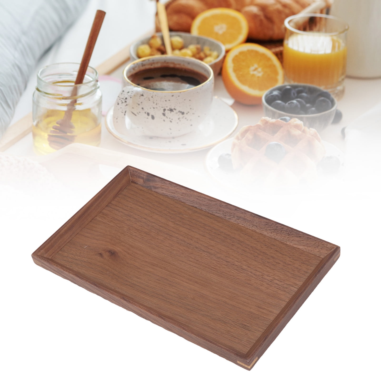 Grand Plateau Carré En Bois De Noyer Noir Avec Poignées, Sert Du Thé