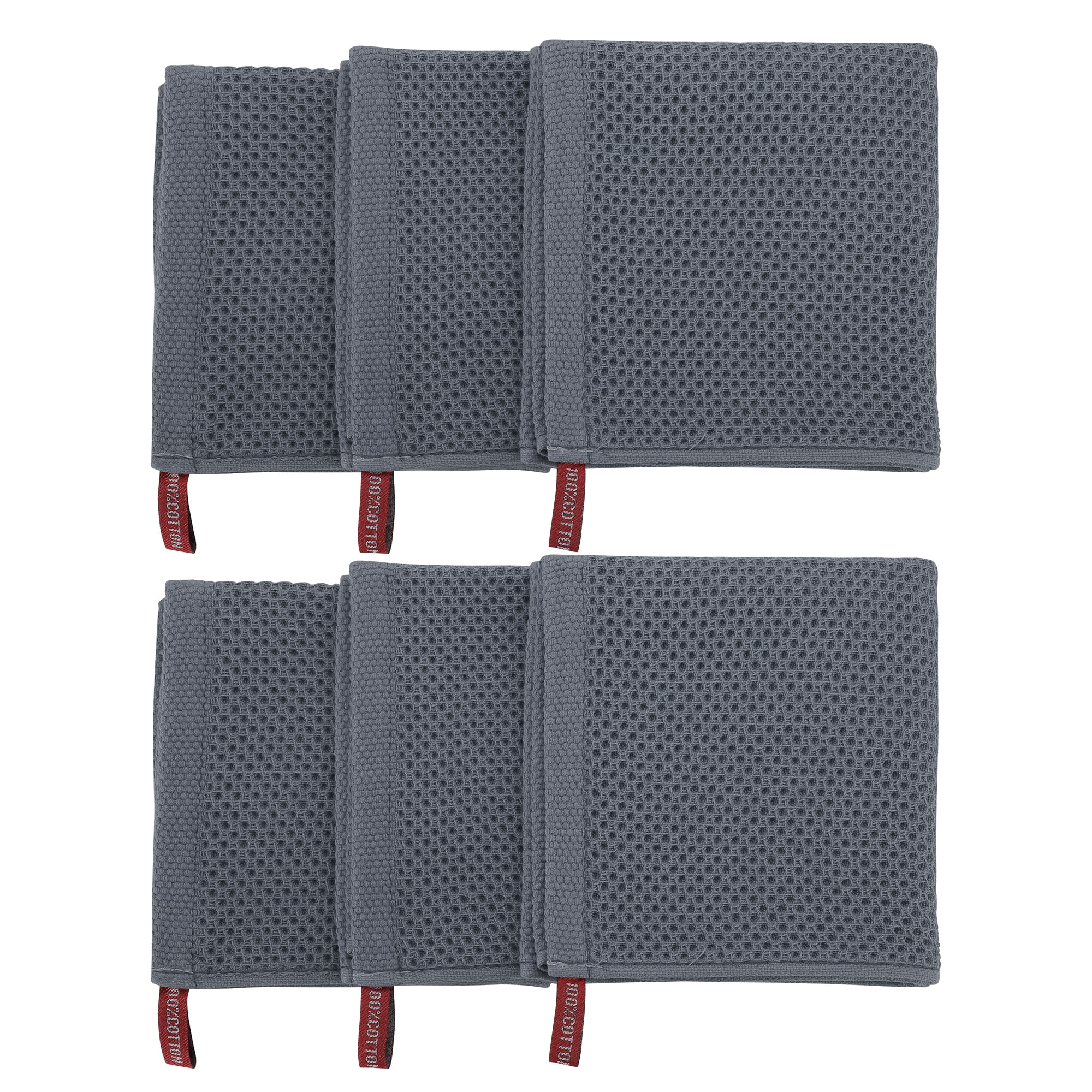 Unique Bargains 6Pcs Cotton Absorbent Waffle Kitchen Dish Towels Gray