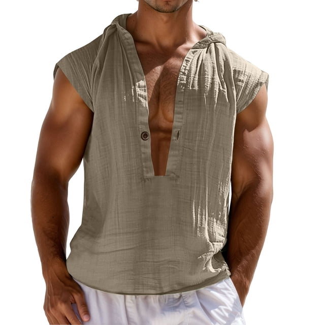 Camiseta sin mangas de lino para hombre: camiseta de playa, poliéster, corte informal, tallas S-XXL para el ocio veraniego y actividades al aire libre