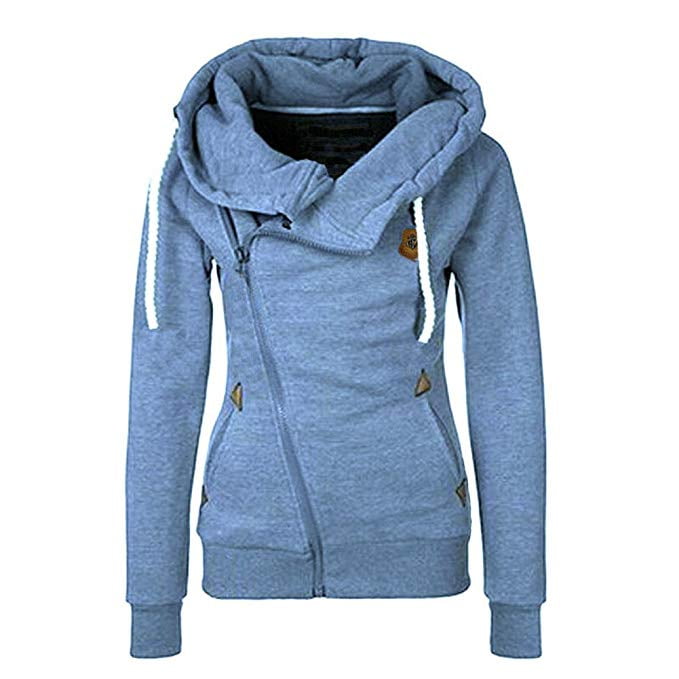 Women Spring and Autumn Fashion Oblique Zipper Hoodies Sweatshirt