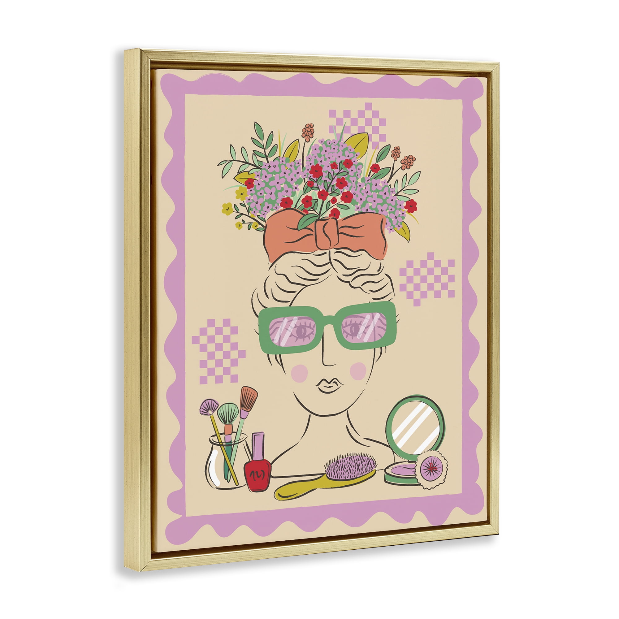 Stupell Industries Makeup & Fashion Boudoir People Painting Gold Floater Framed Canvas Art Print Wall Art, 25 x 31