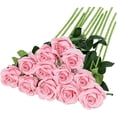 thumbnail image 1 of Flores artificiales de terciopelo Rosa Rojo Verde 12 piezas Tallo largo, 1 of 5