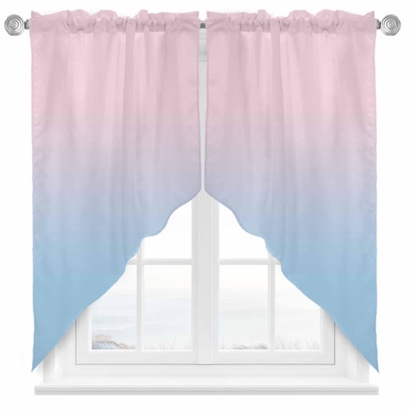 Minimalist Pink Swag Valances for Windows 2 Pack and Blue Gradient Swag Kitchen Curtains 45 Inches Long Rod Pocket Short Window Treatment for Kitchen Bathroom 36"x45"