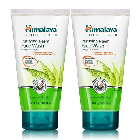 Himalaya Purifying Neem Face CI30 Wash, Normal to Oily Skin with Turmeric, Vegan, Soap Free, Paraben Free, Dermatologically Tested, SLS/SLES Free, 5.07 Fl Oz., 150 mL, 2 Pack