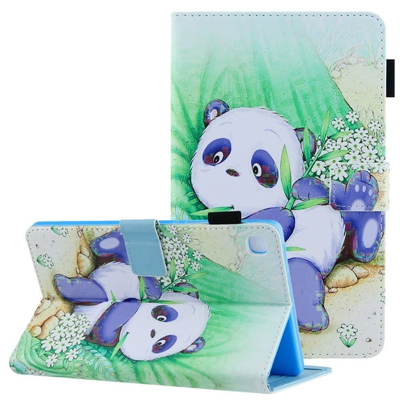 For Samsung Galaxy Tab A8 10.5 Case Model SM-X200/X205, Allytech Panda PU Leather Multi-Angle Viewing Stand Shell with Pen Holder Card Pocket Smart Cute Case for Galaxy Tab A8 10.5" 2021, Eating Panda