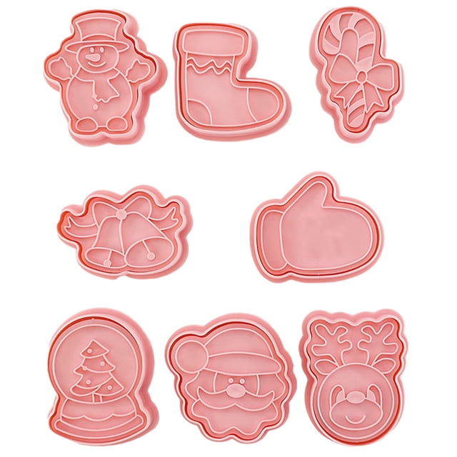 Toystoory 8 Uds. Moldes para galletas de cocina, Kit de moldes para galletas de dibujos animados de Navidad, molde para repujado de plástico Herramientas y accesorios para hornear