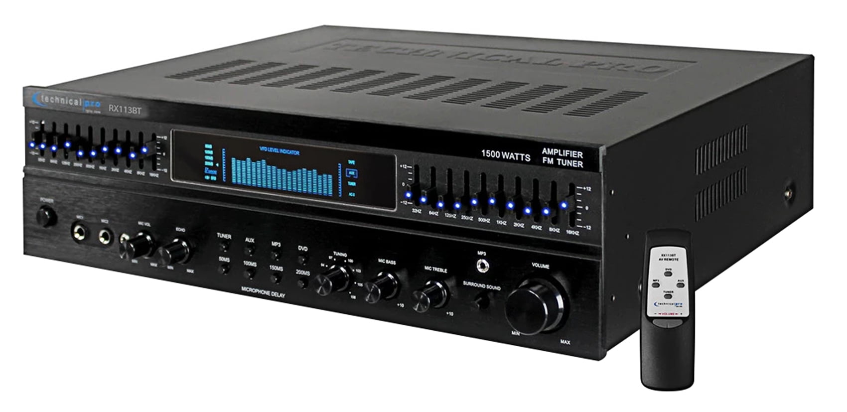Technical Pro RX113 1500 Watt Home Theater Amplifier Receiver Bundle with (2) 5.25" Speakers