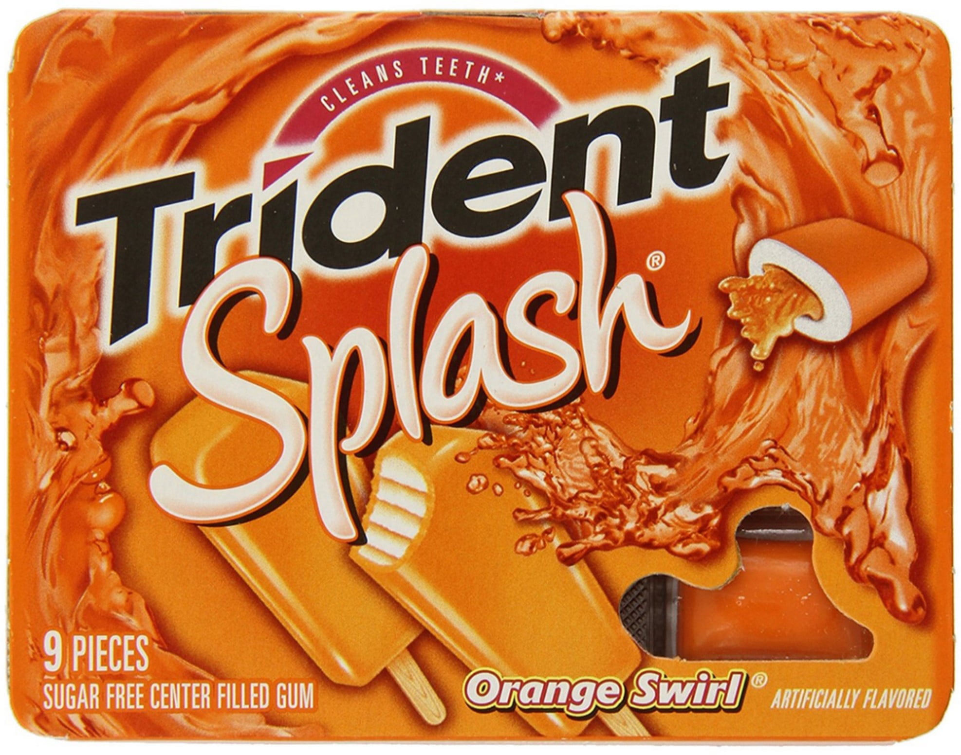 Trident Splash Sugar Free Center Filled Gum Orange Swirl 9 Pieces Per Pack 10 Ea Walmart Com