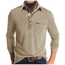 Lumeqa Long Sleeve Shirts for Men's Long Sleeve Polo Shirts Casual Button Classic Work Shirt Cotton Collared Basic Golf Shirt with Pocket Beige M