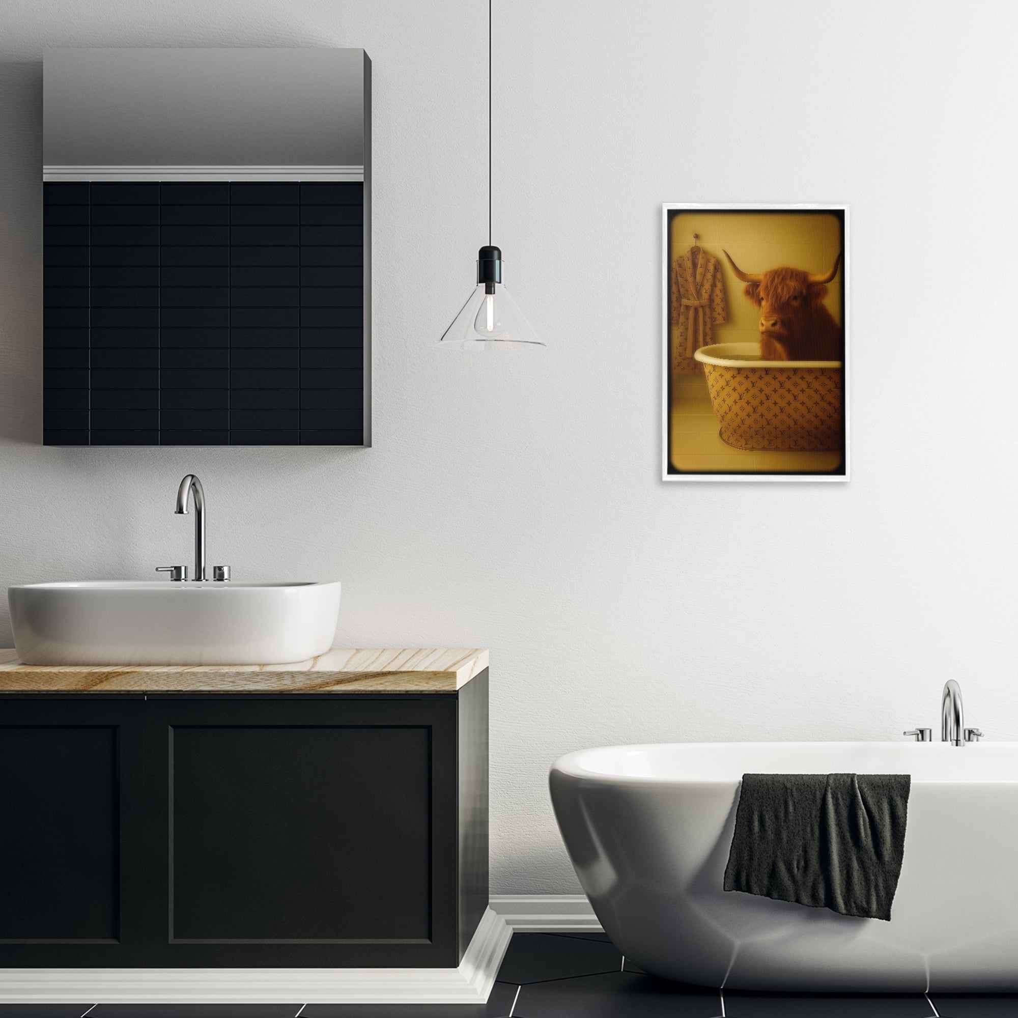 Stupell Industries Couture Highland in Luxury Tub White Framed Giclee Art, design by Grotto Studios
