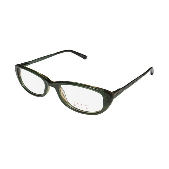 NEW ELLE 13351 WOMENS/LADIES RECTANGULAR FULL-RIM GREEN CAT EYE OPTIMAL EYE PROTECTION BEAUTIFUL FRAME DEMO LENSES 49-17-135 FLEXIBLE HINGES EYEGLASSES/EYEWEAR