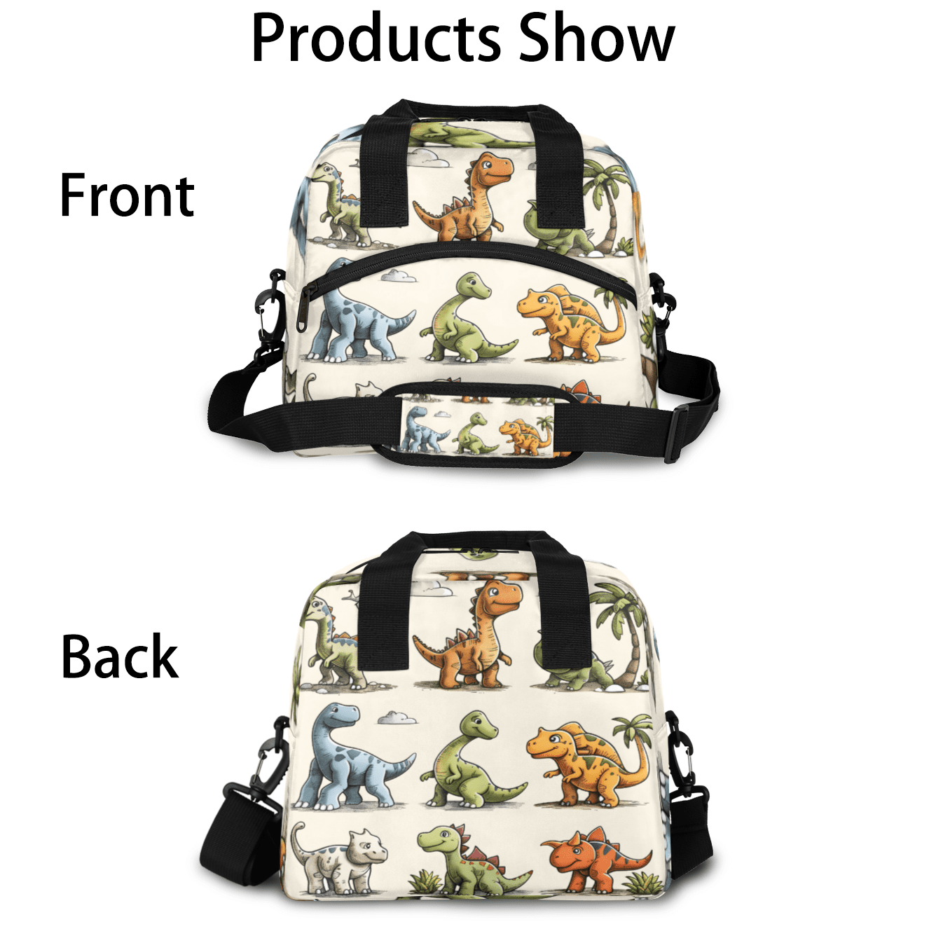 Herdesigns Cartoon Dinosaur Insulated Lunch Bag for Women Men Adults Large Reusable Lunch Box Funny Annimal Leakproof Cooler Tote Bags with Adjustable Shoulder Strap