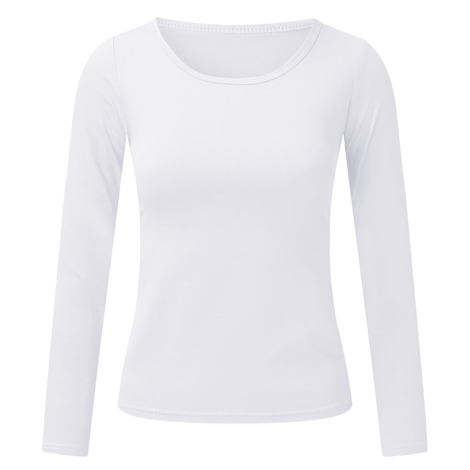 T-Shirts for Women Women's Casual Solid Color Shirts Long Sleeve T-Shirts  Loose O-neck Blouse Polyester no underwire sports bra White 