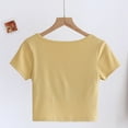 thumbnail image 4 of XPMWRP Women's Short Sleeve Square Neck Crop Top with Built in Bra Summer Cropped Tees Solid Color Lightweight Blouse Yellow XL, 4 of 7