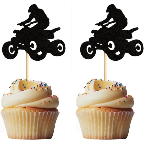 12pcs Black Flash Four Wheels Motocross Cupcake Topper for Motorcycle Sport Theme Party Birthday Party Wedding Party Baby Shower Decorations