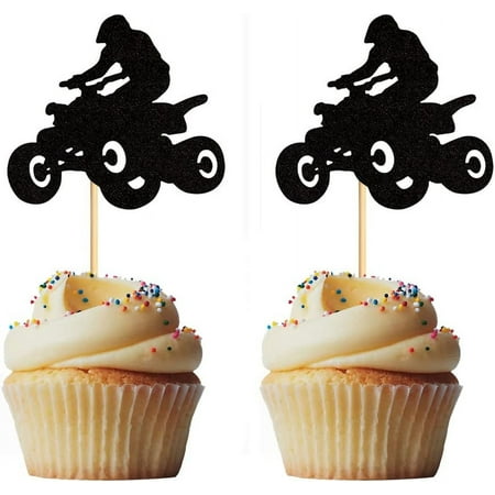 12pcs Black Flash Four Wheels Motocross Cupcake Topper for Motorcycle Sport Theme Party Birthday Party Wedding Party Baby Shower Decorations