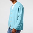 thumbnail image 3 of Mens Cardigan Sweater Waffle V Neck Button Down Cardigan Long Sleeve Cardigans Open Front Lightweight Casual Loose Blouse Light Blue 2XL, 3 of 6