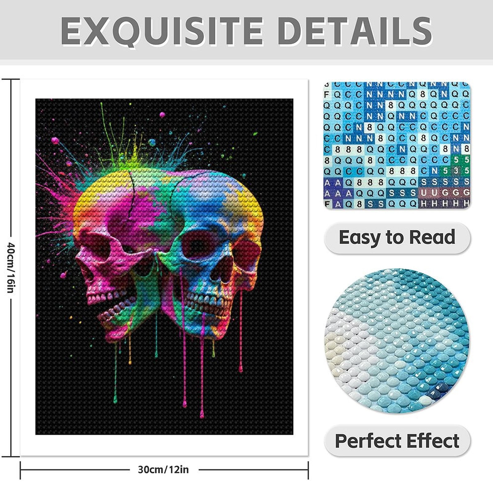 Diamond Art Kits for Adults - 5d Colorful Dual Skull Art Diamond Painting for Adults, Diamond Art for Adults Beginners, Diamond Painting Kits for Adults for Home Wall Decor