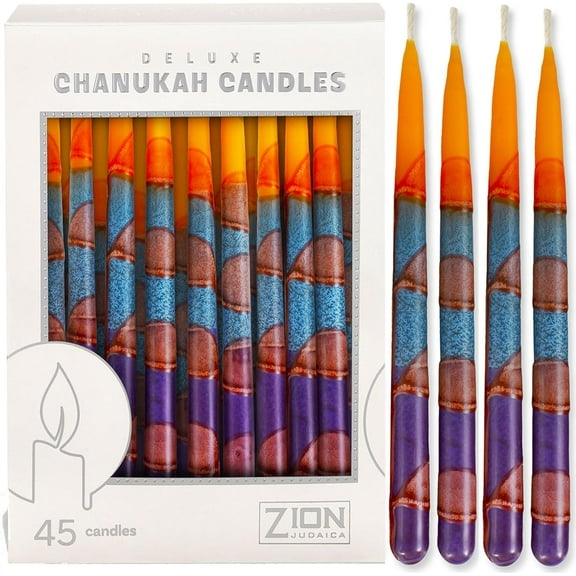 Zion Judaica Dusk Chanukah Candles Set of 45 Frosted Ombre Twilight Candles for Menorah Dripless 0.38" 5.75" Tall Hour Burn Blessing Card & DIY Dreidel Included Candle Bundle for Hanukkah or Party
