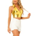 thumbnail image 4 of INSPIRE CHIC Holographic Crop Top for Women's Shimmering Shiny Party Halter Metallic Tops L Gold, 4 of 5