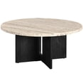 thumbnail image 4 of SAFAVIEH Couture Shayna Modern Round Travertine Coffee Table, Travertine/Black, 4 of 9