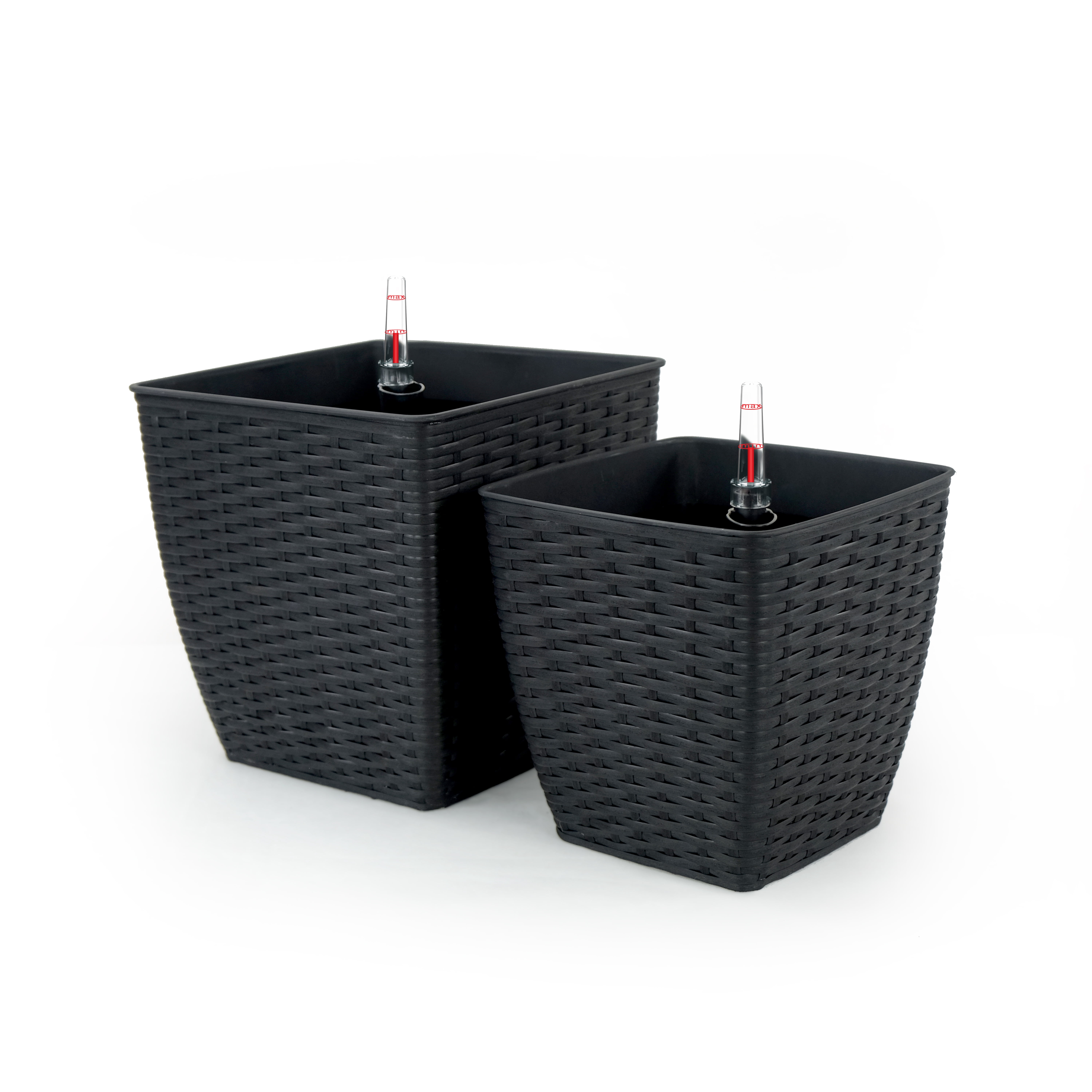2 pack Self-watering Planter - Hand Woven Wicker - Thin Square