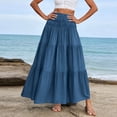 thumbnail image 2 of Women's Summer Casual Elegant Smock Layered Tiered Maxi Skirt High Waisted A Line Flowy Long Skirts with Pockets Dark Blue, 2 of 5